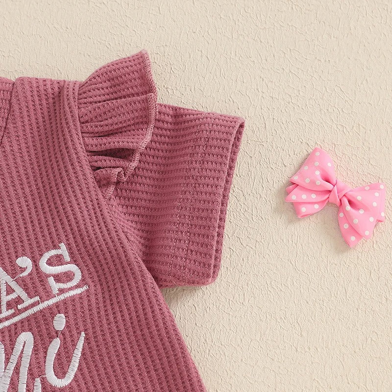 Girls Fashion Letter I Embroidery Waffle Suit