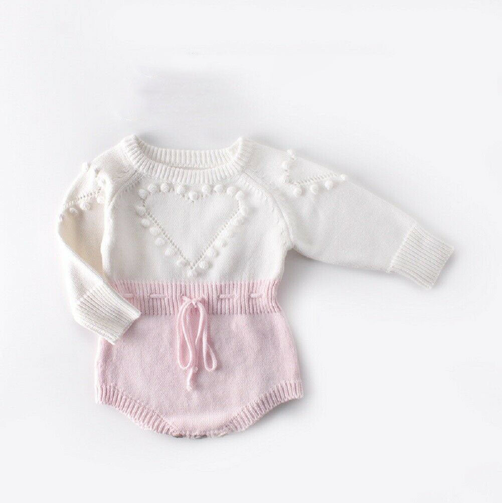 Baby Infant Handmade Love Sweater Knitted Wool Long Sleeve Bodysuit - MomiDream