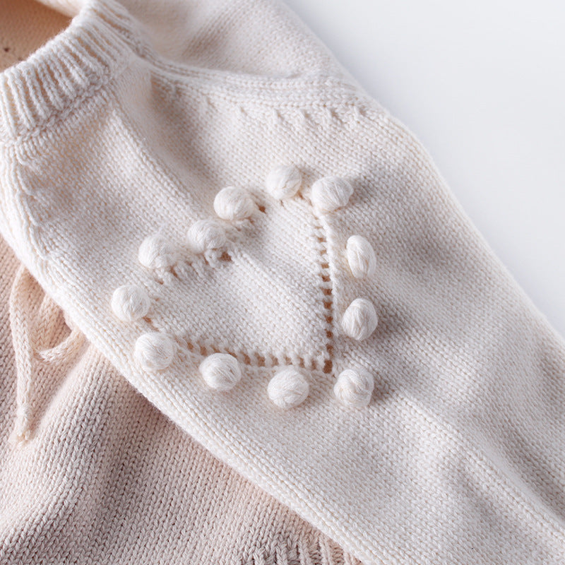 Baby Infant Handmade Love Sweater Knitted Wool Long Sleeve Bodysuit - MomiDream