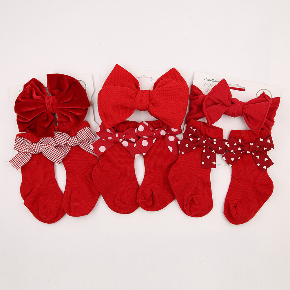 Baby Bow Hair Band Socks Suit Children's Christmas Big Bow Socks Combination - MomiDream