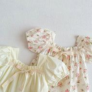Small Floral Bow Baby Girl Bubble Sleeve Harness Crawl Clothes
