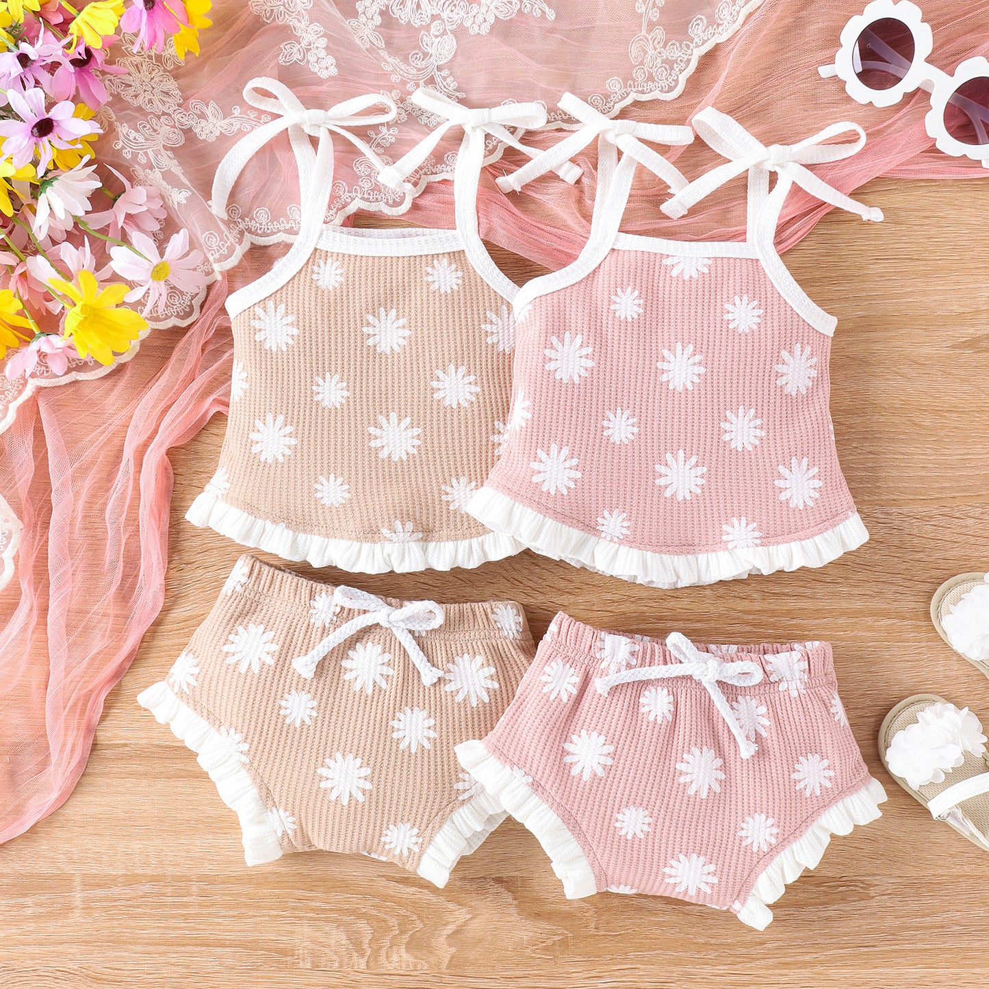 Waffle Two-piece Set Baby Triangle Shorts Suit - MomiDream