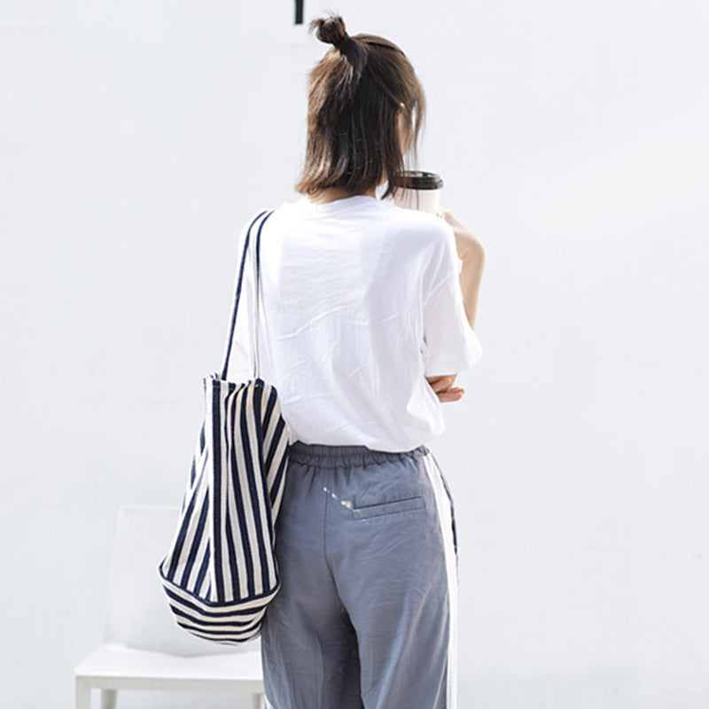 Striped Canvas Bags High Capacity Shoulder Bags For Women Fashion Shopper Handbags Casual Shopping Totes - MomiDream