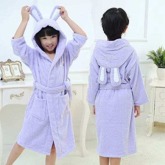Kids Bunny Ear Fleece Bathrobe – Soft Cozy Hooded Robe for Boys Girls