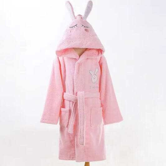 Kids Bunny Ear Fleece Bathrobe – Soft Cozy Hooded Robe for Boys Girls