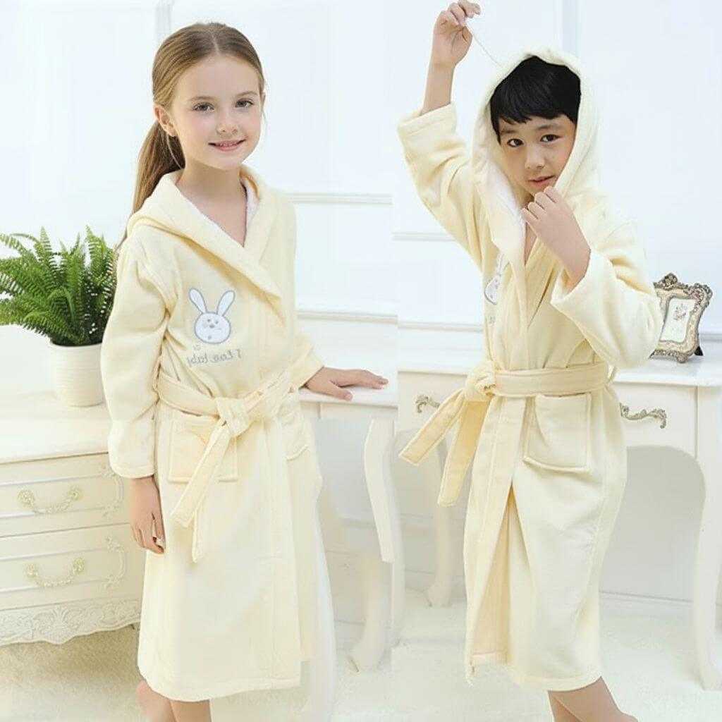 Kids Bunny Ear Fleece Bathrobe – Soft Cozy Hooded Robe for Boys Girls