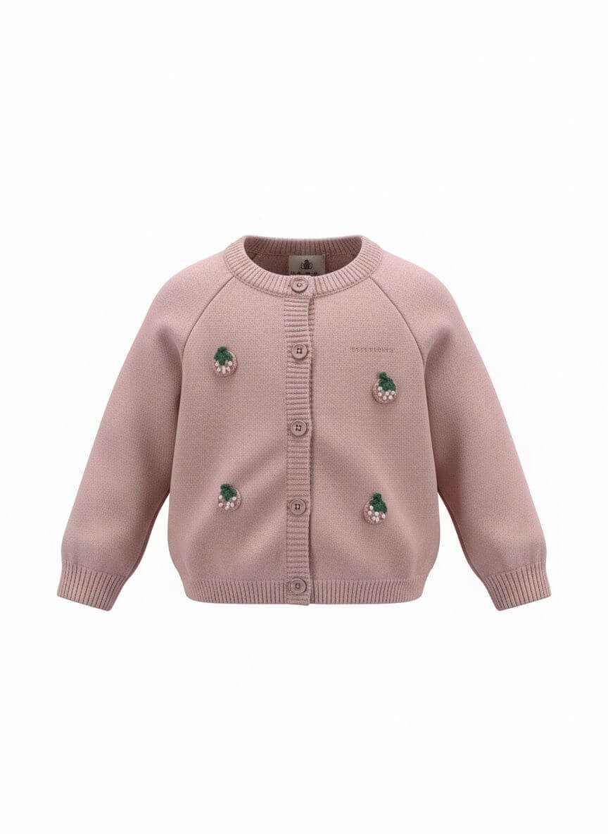 MomiDream Girls Strawberry Cardigan – Soft Knit Button Sweater for Toddlers