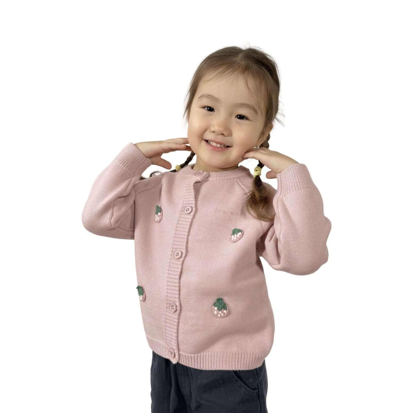 MomiDream Girls Strawberry Cardigan – Soft Knit Button Sweater for Toddlers