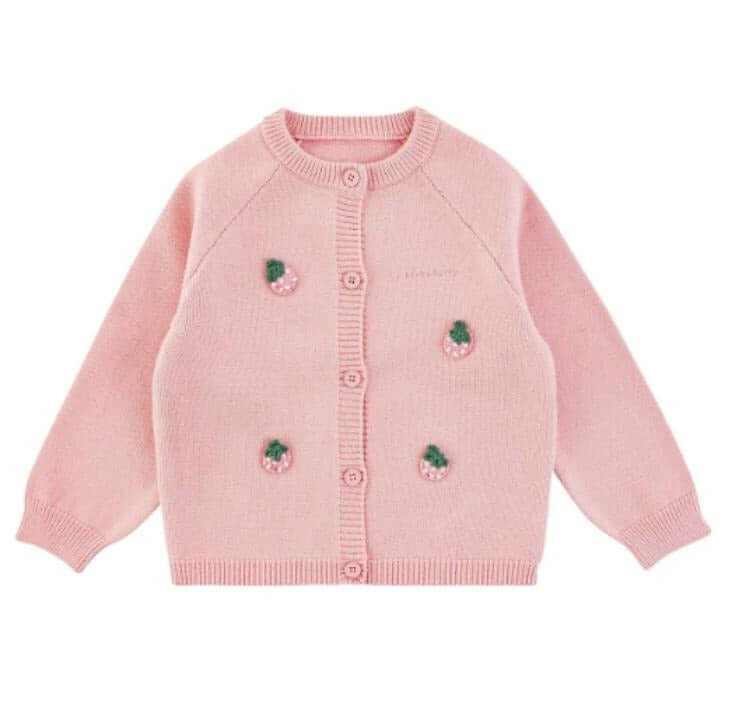 MomiDream Girls Strawberry Cardigan – Soft Knit Button Sweater for Toddlers