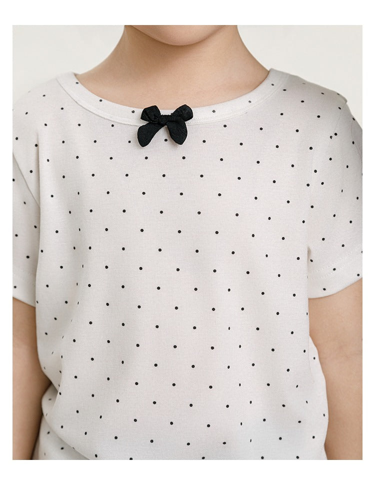  Girls Bow Detail Spotted T-Shirt – Soft Lyocell Short Sleeve Top Girls Bow Detail Spotted T-Shirt – Soft Lyocell Short Sleeve Top