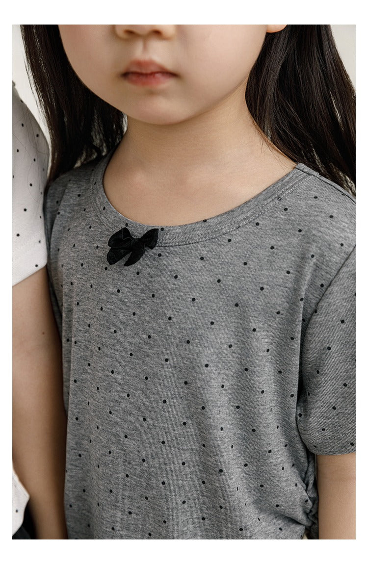 Girls Bow Detail Spotted T-Shirt – Soft Lyocell Short Sleeve Top
