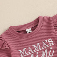 Girls Fashion Letter I Embroidery Waffle Suit