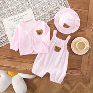 Baby Summer Wear Gauze Suspender Pants Thin Hooded
