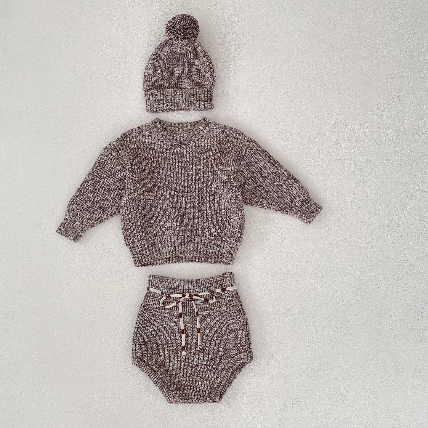 Infant Baby Girl Mixed Color Thick Needle Pullover Pants Pullover Fur Ball Knitted Hat 3-piece Set - MomiDream