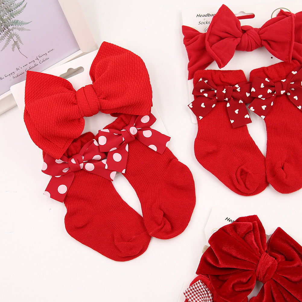 Baby Bow Hair Band Socks Suit Children's Christmas Big Bow Socks Combination - MomiDream