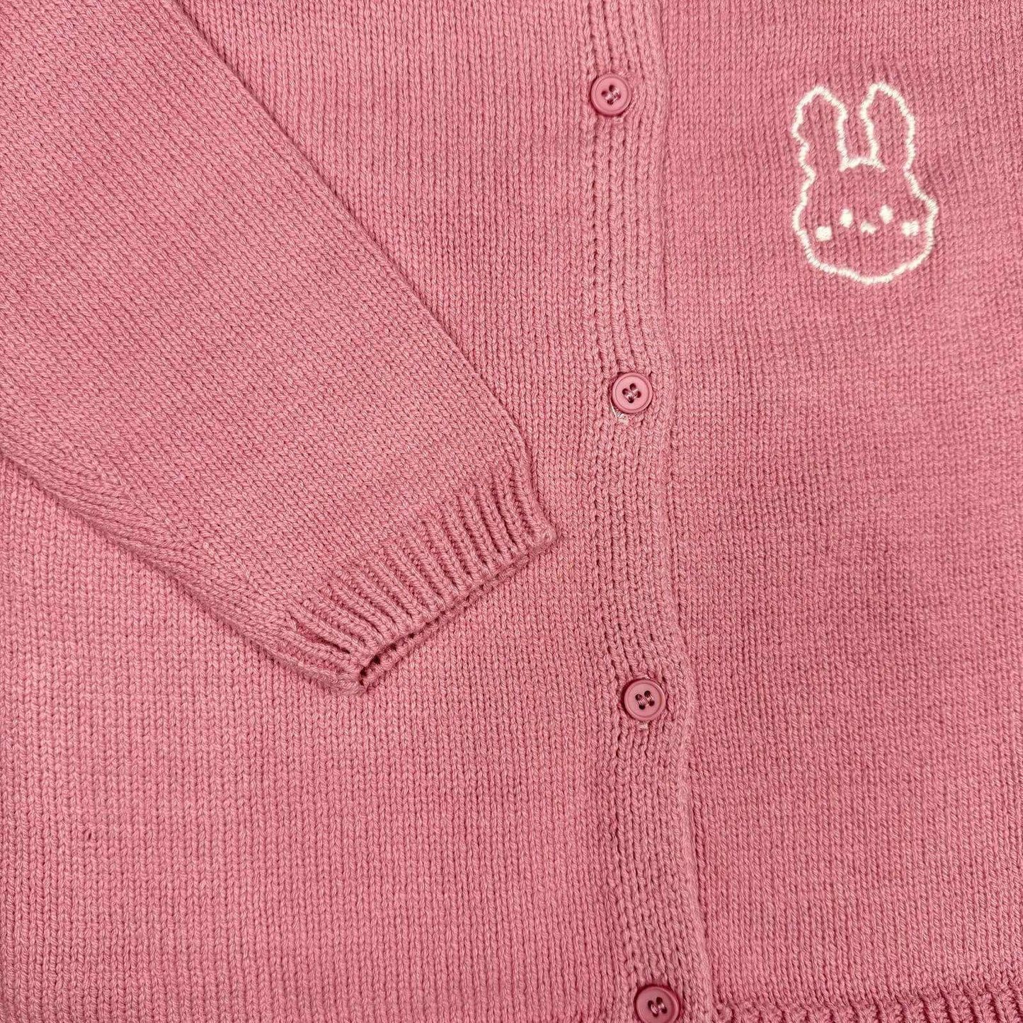 Girls Knitted Cardigan Sweater – Soft Button Front Winter Wear (Pink Bunny Design)