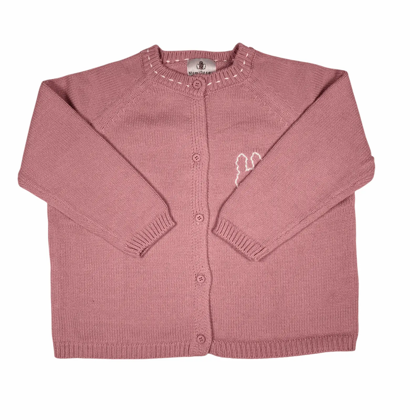 Girls Knitted Cardigan Sweater – Soft Button Front Winter Wear (Pink Bunny Design)