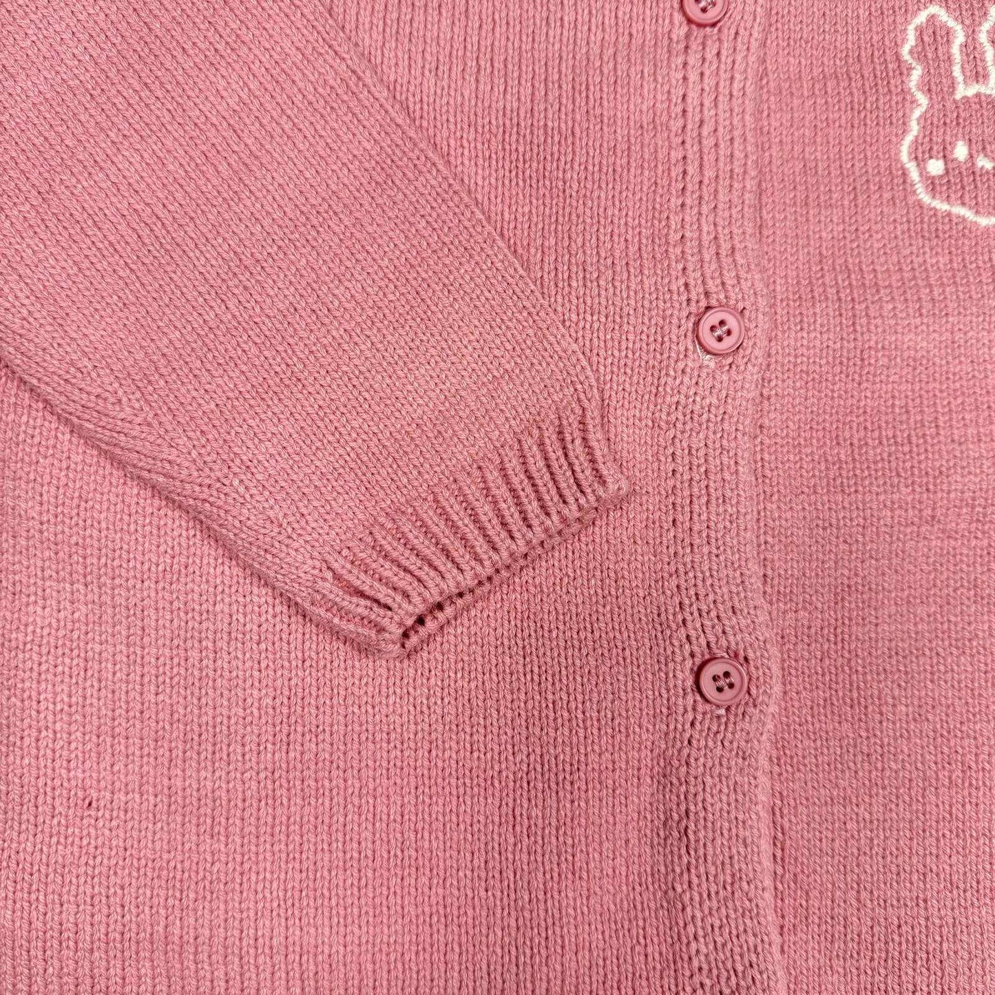 Girls Knitted Cardigan Sweater – Soft Button Front Winter Wear (Pink Bunny Design)
