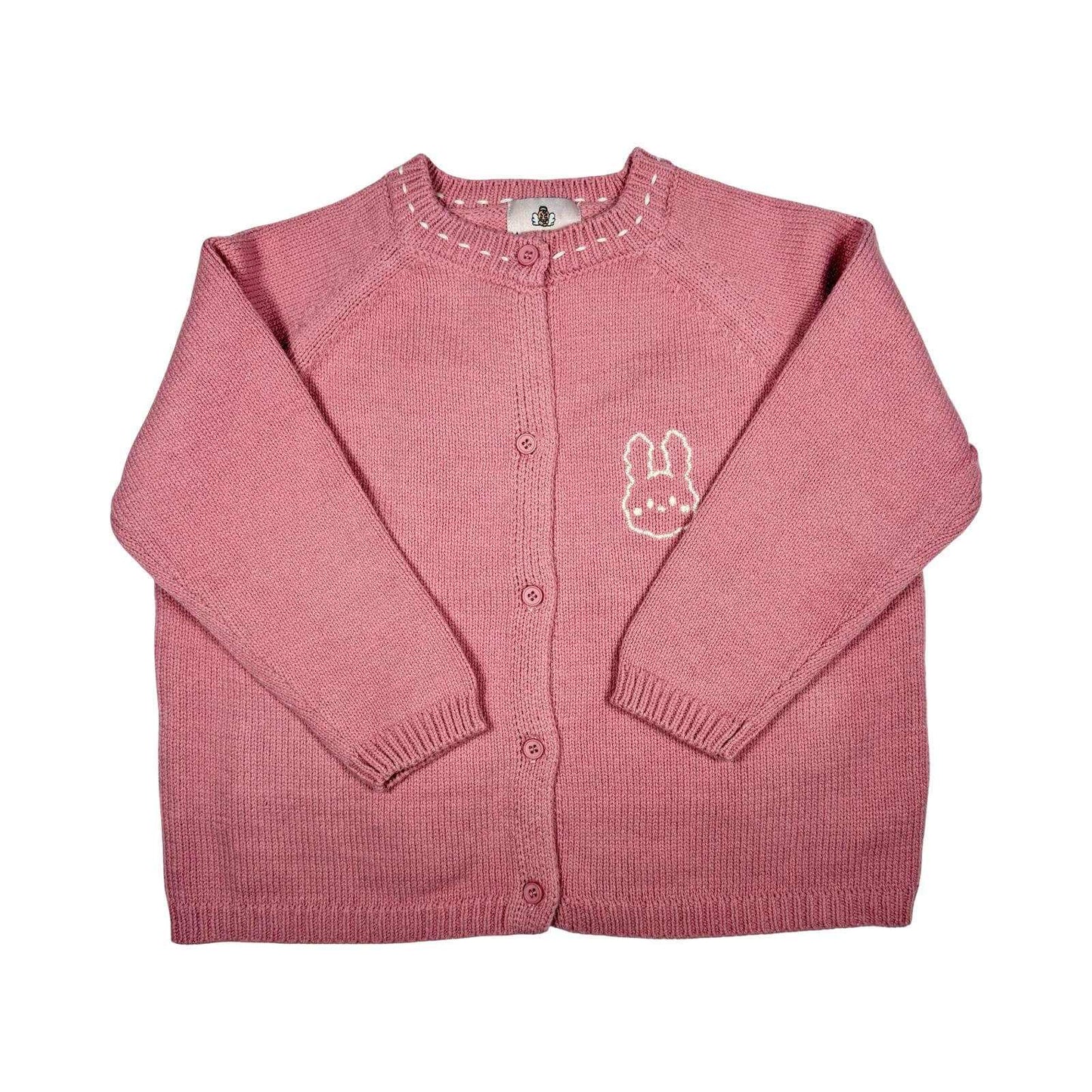 Girls Knitted Cardigan Sweater – Soft Button Front Winter Wear (Pink Bunny Design)