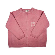 Girls Knitted Cardigan Sweater – Soft Button Front Winter Wear (Pink Bunny Design)