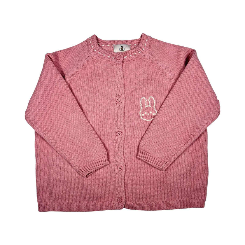 Girls Knitted Cardigan Sweater – Soft Button Front Winter Wear (Pink Bunny Design)