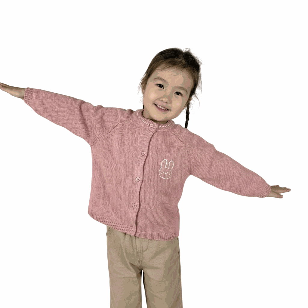 Girls Knitted Cardigan Sweater – Soft Button Front Winter Wear (Pink Bunny Design)