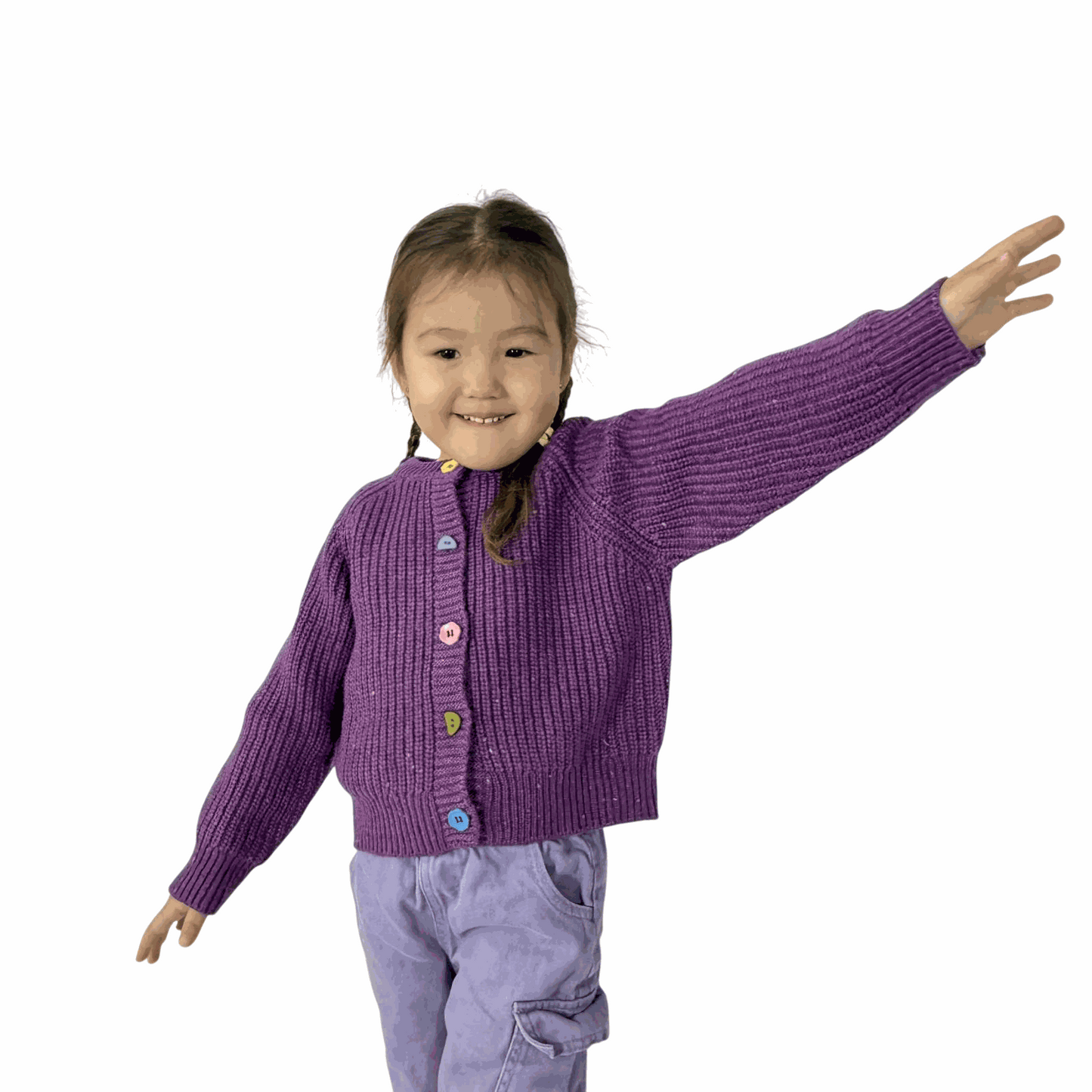 MomiDream Girls Cardigan Sweater – Soft Purple Sweater for Girls