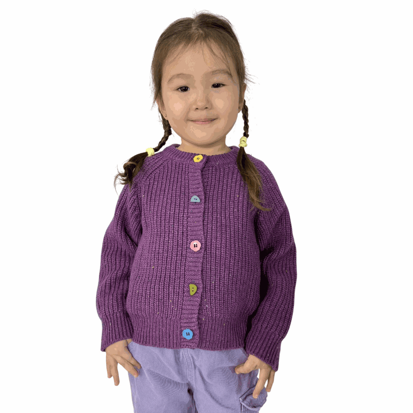 MomiDream Girls Cardigan Sweater – Soft Purple Sweater for Girls