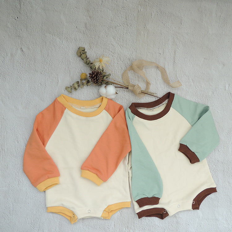 Contrasting Color Raglan Small Sweater Triangle Climbing Jumpsuit - MomiDream