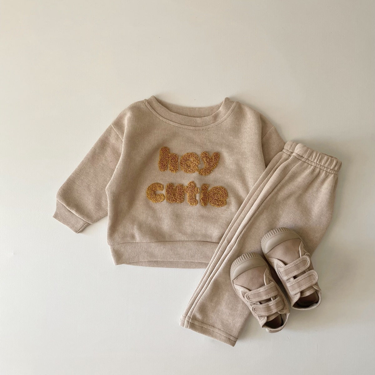 Spring And Autumn Newborn Alphabet Embroidery Baby Long Sleeve Two-piece Suit - MomiDream