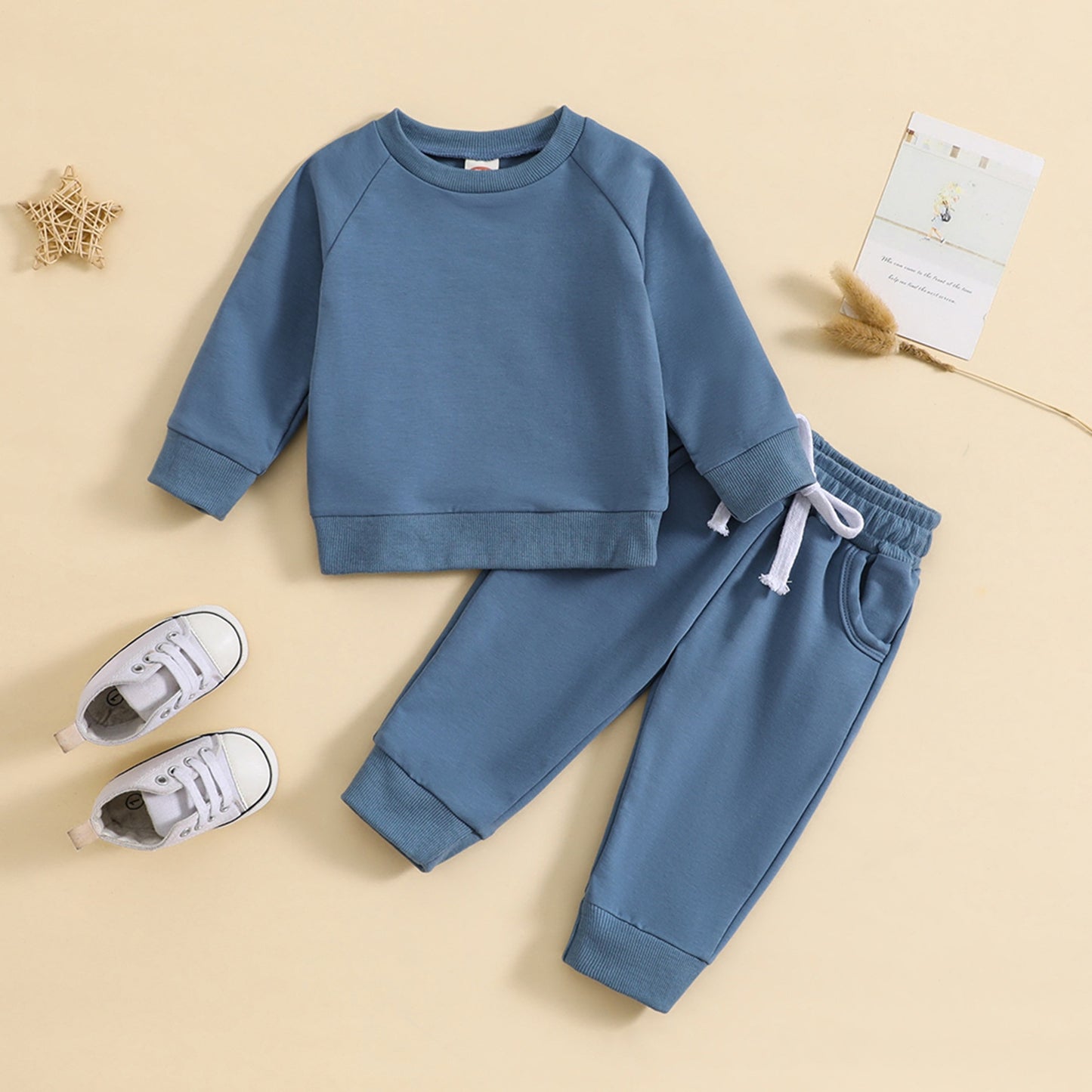 Boys' Solid Color Suit Round Neck Sweater Trousers - MomiDream