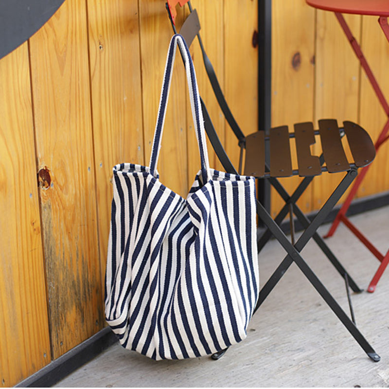 Striped Canvas Bags High Capacity Shoulder Bags For Women Fashion Shopper Handbags Casual Shopping Totes - MomiDream