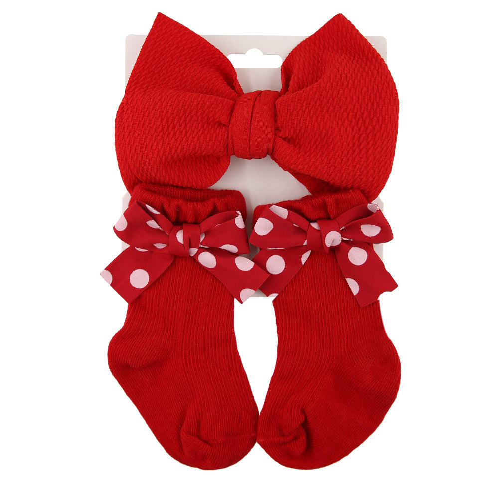Baby Bow Hair Band Socks Suit Children's Christmas Big Bow Socks Combination - MomiDream