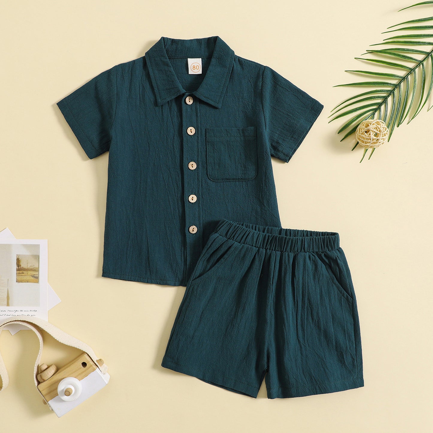 Summer Cotton And Linen Casual Style Short Sleeve Lapel Polo Shirt Two-piece Suit - MomiDream