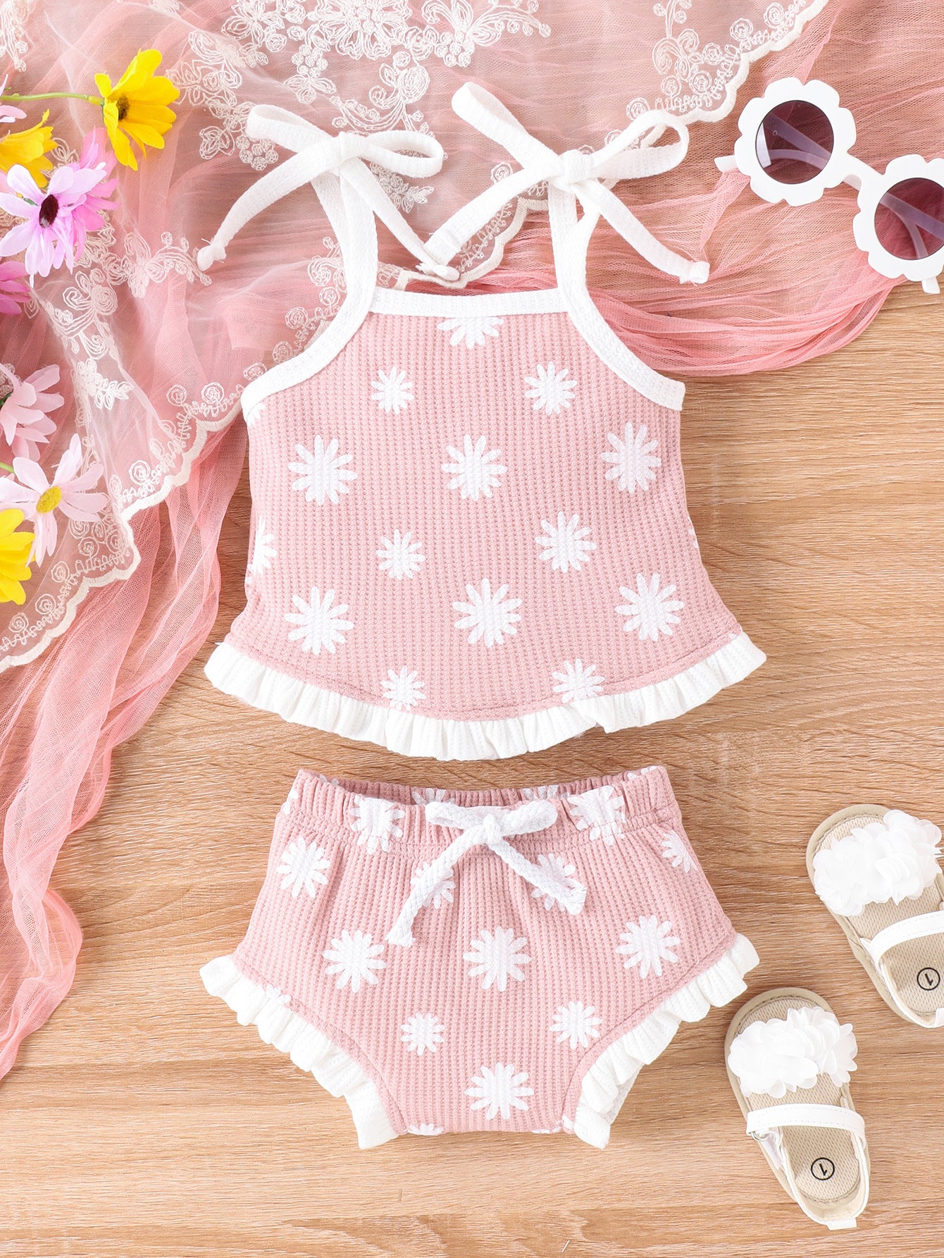 Waffle Two-piece Set Baby Triangle Shorts Suit - MomiDream