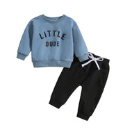 Boys' Round Neck Letter Print Top Solid Color Trousers Two-piece Set
