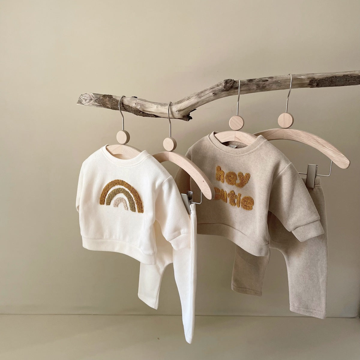 Spring And Autumn Newborn Alphabet Embroidery Baby Long Sleeve Two-piece Suit - MomiDream