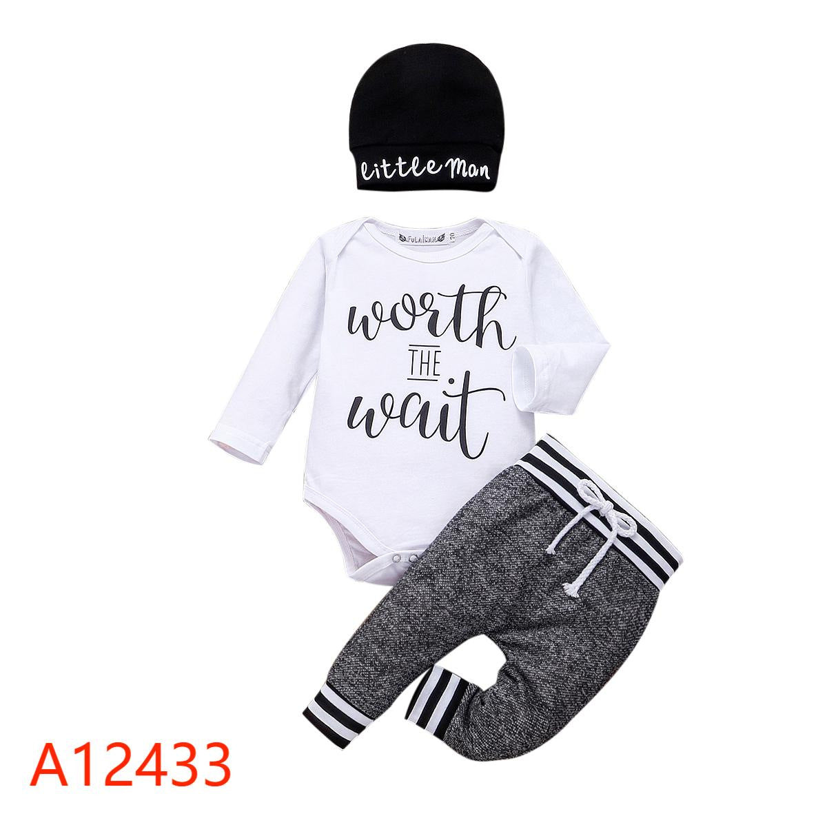 Letter Printing Long-sleeve Jumpsuit Trousers Hat Three-piece Set - MomiDream