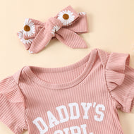 Flounced Sleeve Romper Fake Drawstring Shorts Two-piece Set