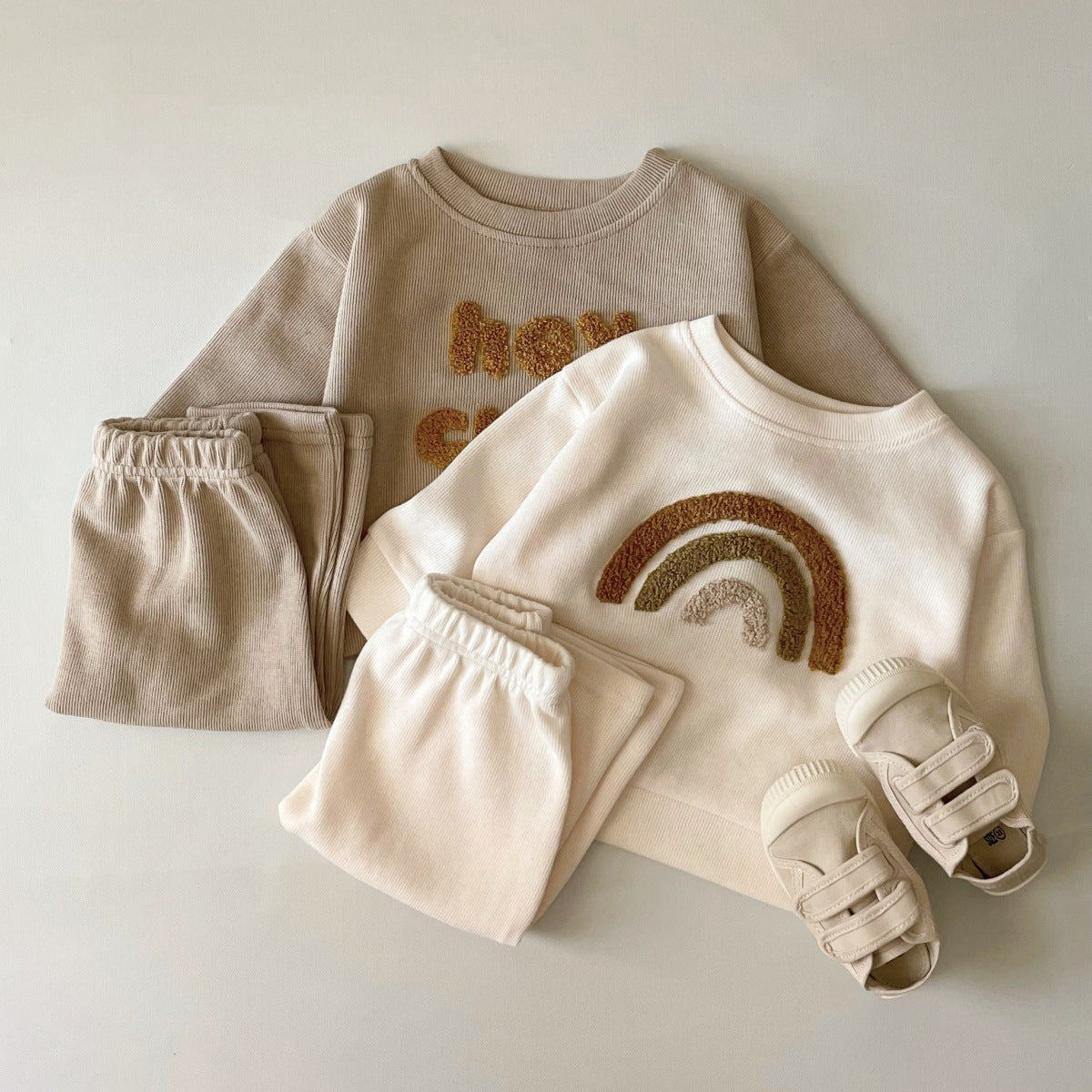 Spring And Autumn Newborn Alphabet Embroidery Baby Long Sleeve Two-piece Suit - MomiDream