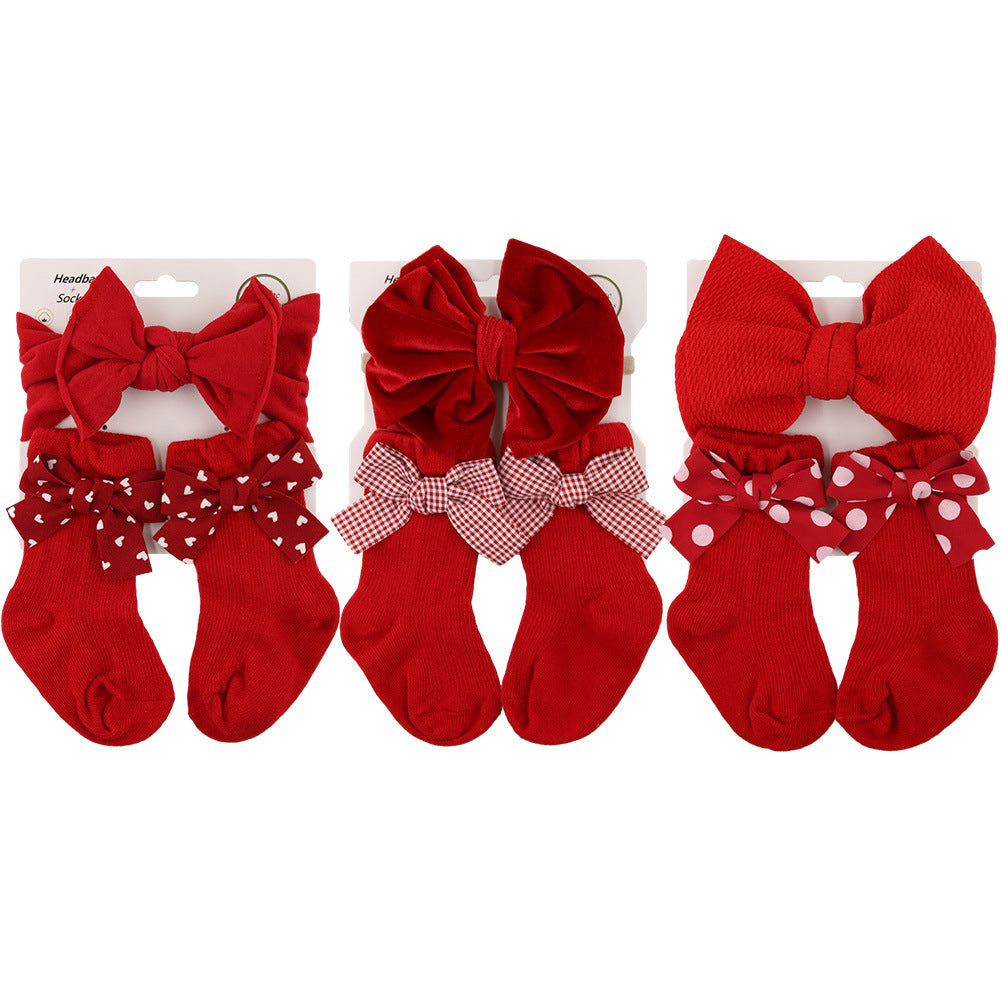 Baby Bow Hair Band Socks Suit Children's Christmas Big Bow Socks Combination - MomiDream