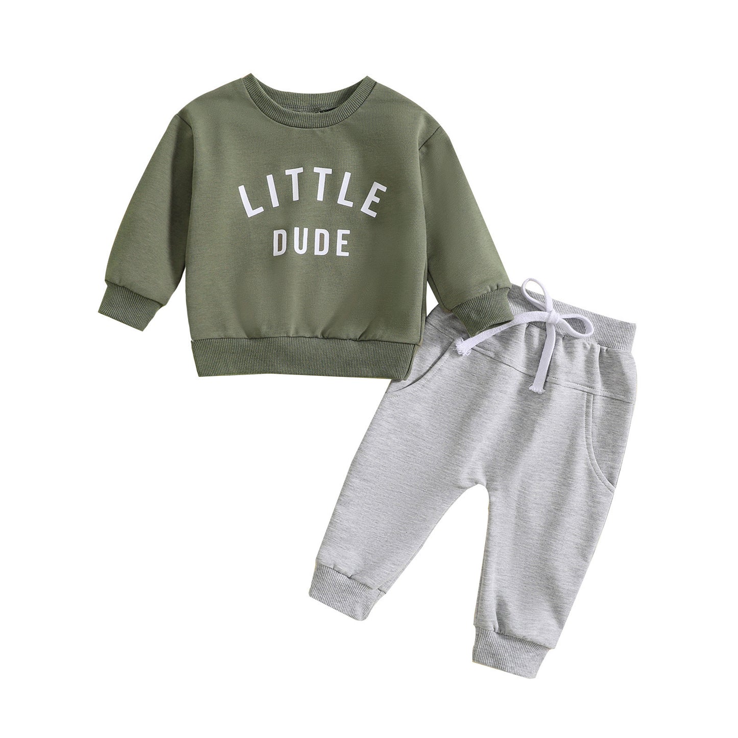 Boys' Round Neck Letter Print Top Solid Color Trousers Two-piece Set - MomiDream
