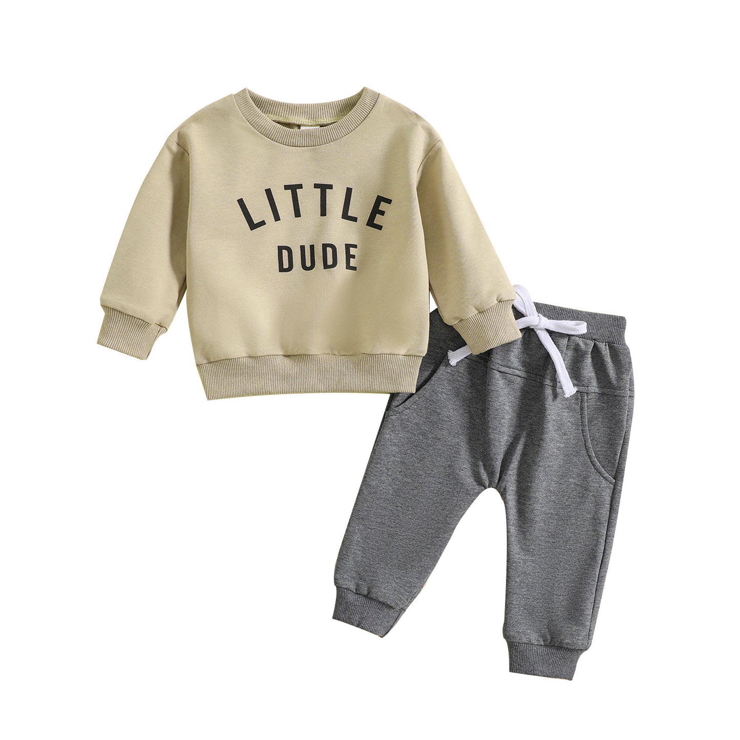 Boys' Round Neck Letter Print Top Solid Color Trousers Two-piece Set - MomiDream