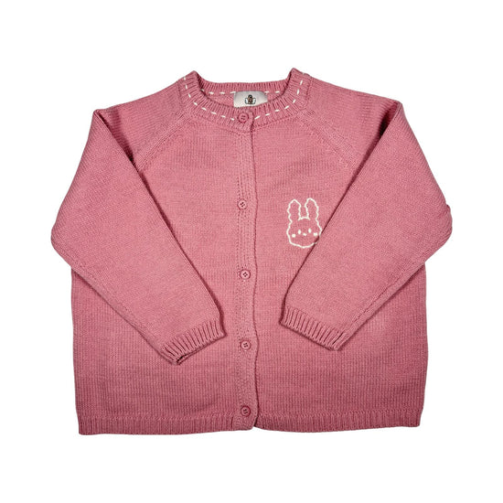  Pink girls' knitted cardigan sweater with bunny design and button front, soft winter wear by MomiDream.